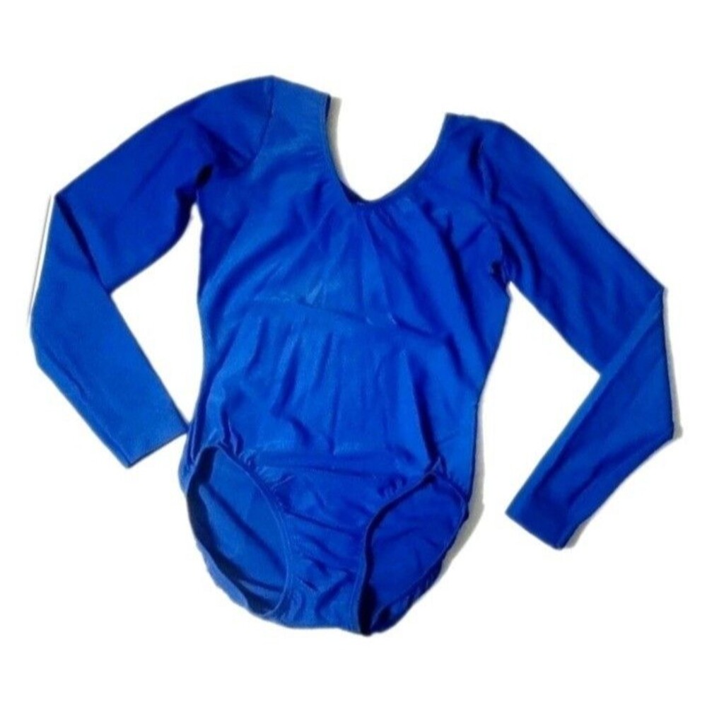 GK Elite VTG 90s AXS Royal Blue Waffle Leotard Stretch Long Sleeve NWT Adult XS